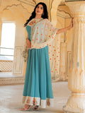 Superb Turquoise Zari Embroidery Georgette Festive Wear Gown With Dupatta