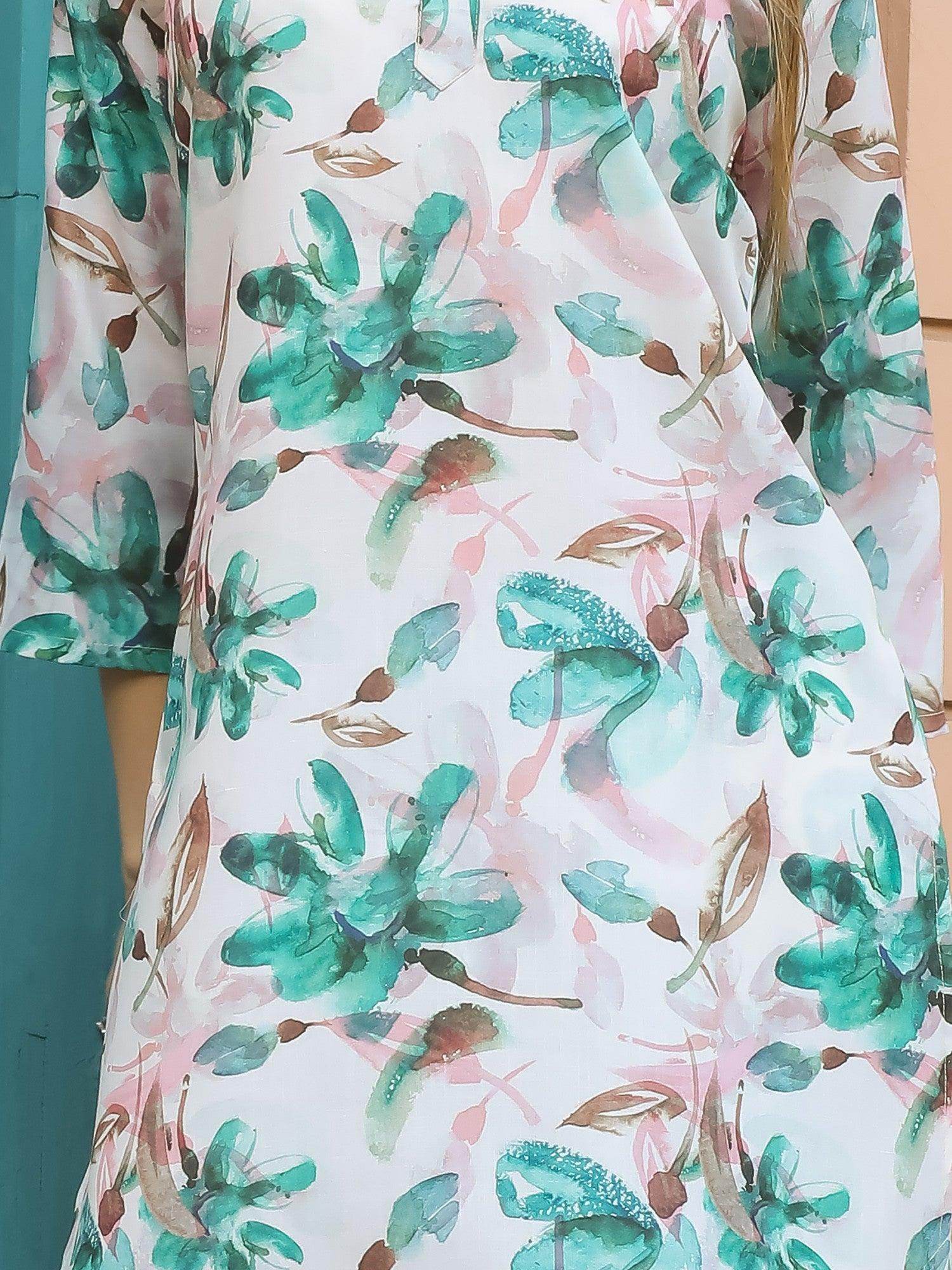 Superb White & Blue Floral Printed Cotton Top Palazzo Co-Ord Set - Zeel Clothing