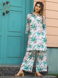 Superb White & Blue Floral Printed Cotton Top Palazzo Co-Ord Set - Zeel Clothing