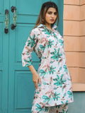 Superb White & Blue Floral Printed Cotton Top Palazzo Co-Ord Set - Zeel Clothing