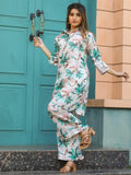 Superb White & Blue Floral Printed Cotton Top Palazzo Co-Ord Set - Zeel Clothing