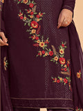 Superb Wine Thread Embroidered Georgette Salwar Suit - Zeel Clothing