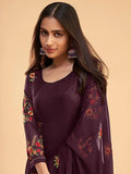 Superb Wine Thread Embroidered Georgette Salwar Suit - Zeel Clothing