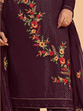 Superb Wine Thread Embroidered Georgette Salwar Suit - Zeel Clothing
