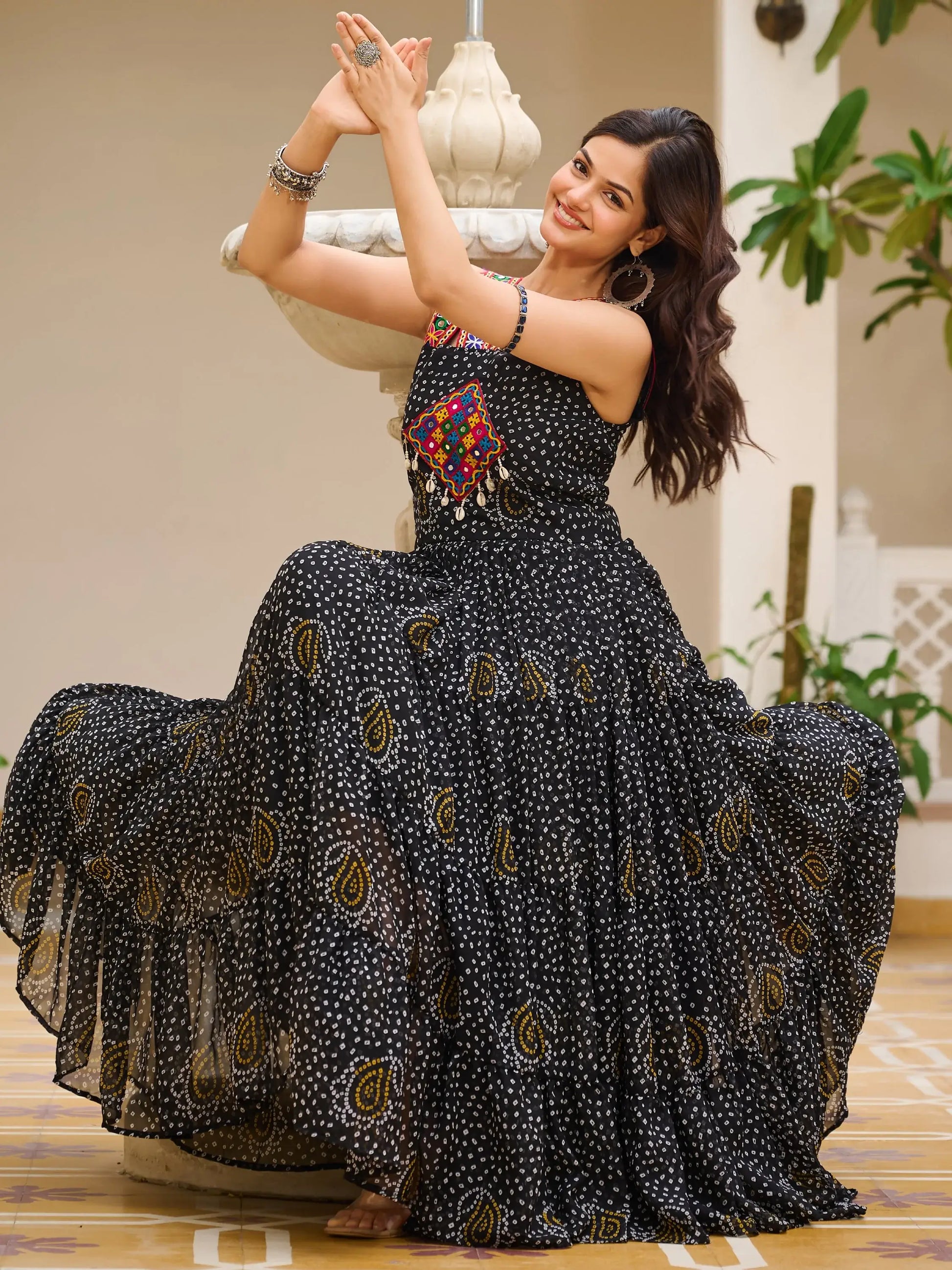 Superior Black Bandhani Print Georgette Navratri Special Gown - Zeel Clothing