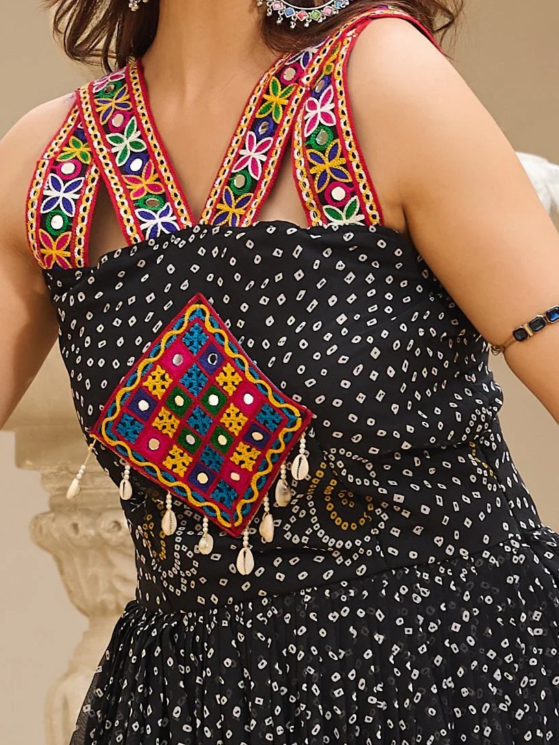 Superior Black Bandhani Print Georgette Navratri Special Gown - Zeel Clothing