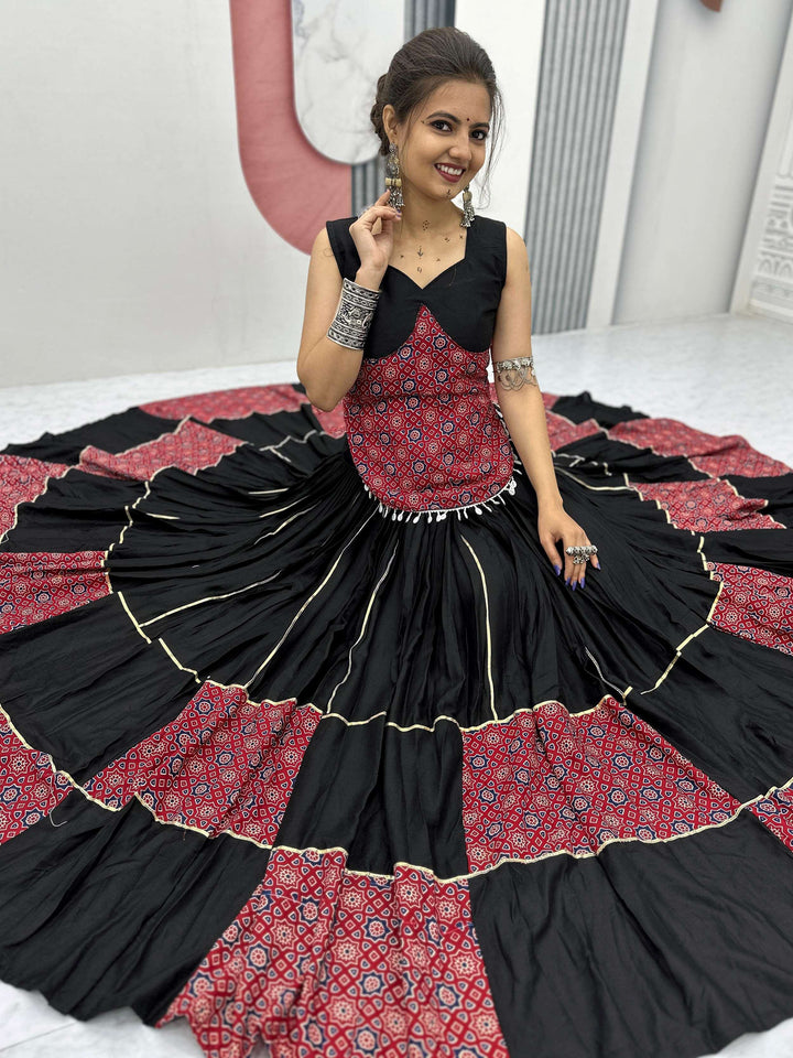 Superior Black Printed Cotton Navratri Special Lehenga Choli - Zeel Clothing
