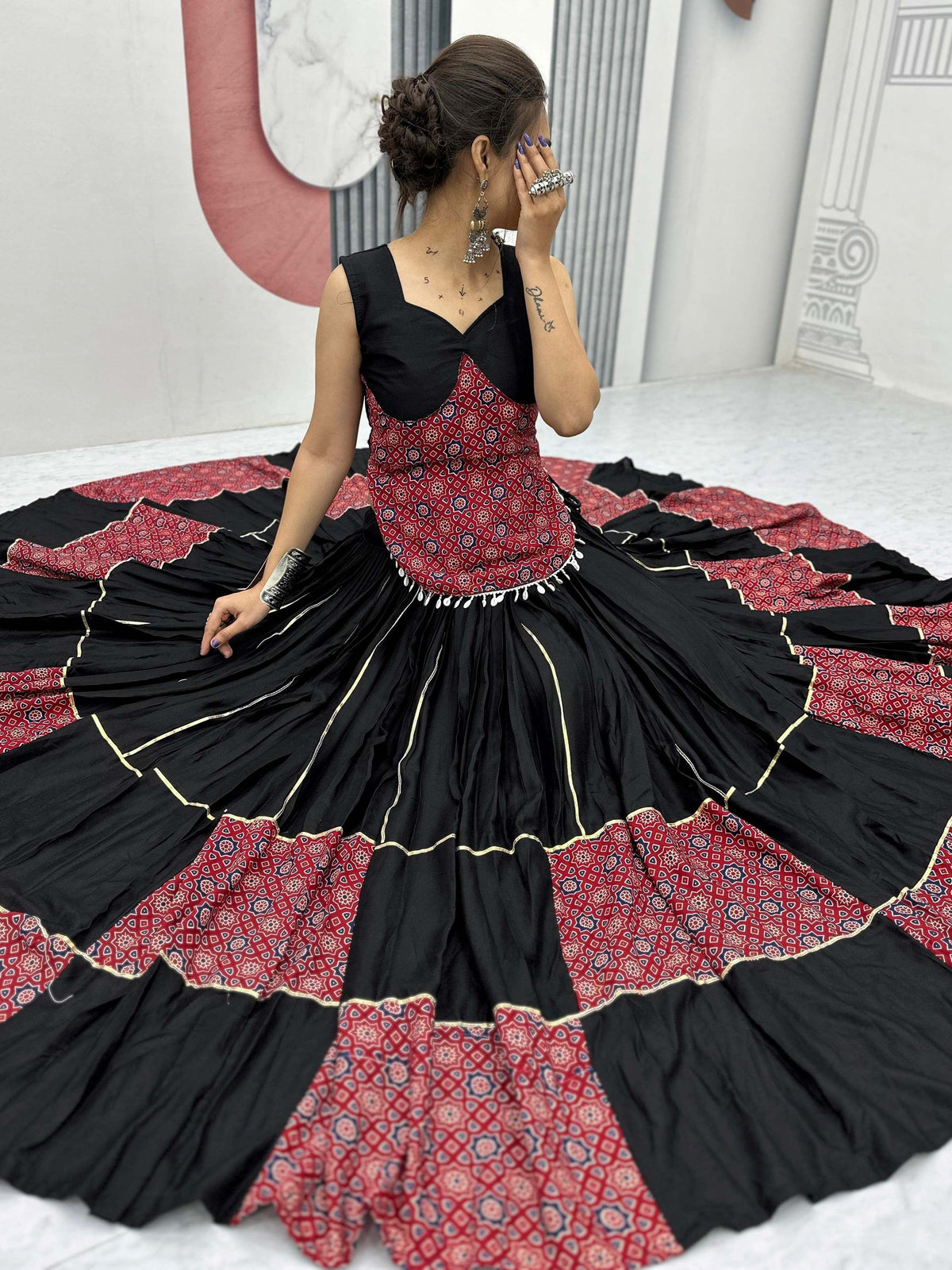 Superior Black Printed Cotton Navratri Special Lehenga Choli - Zeel Clothing