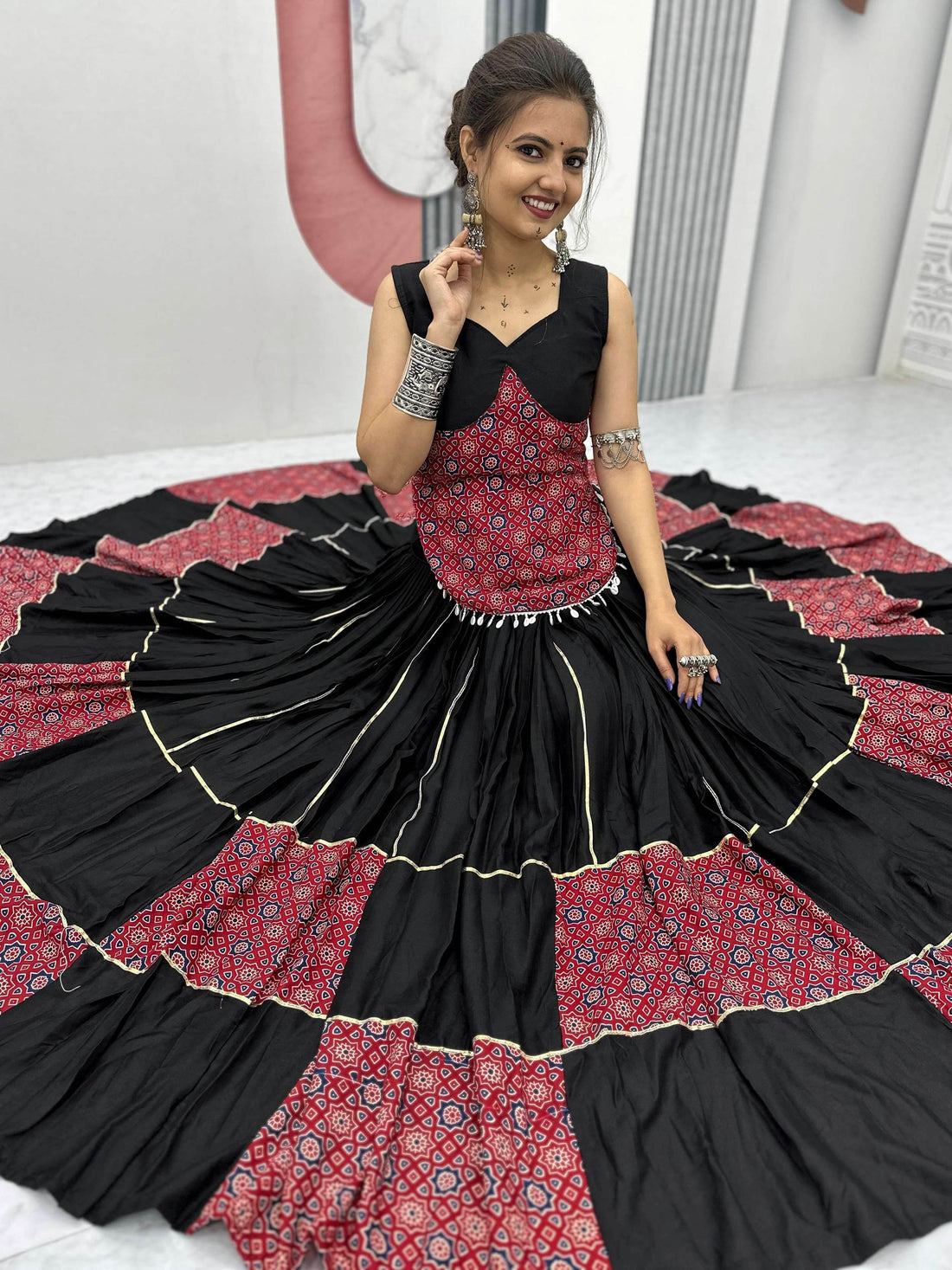 Superior Black Printed Cotton Navratri Special Lehenga Choli - Zeel Clothing