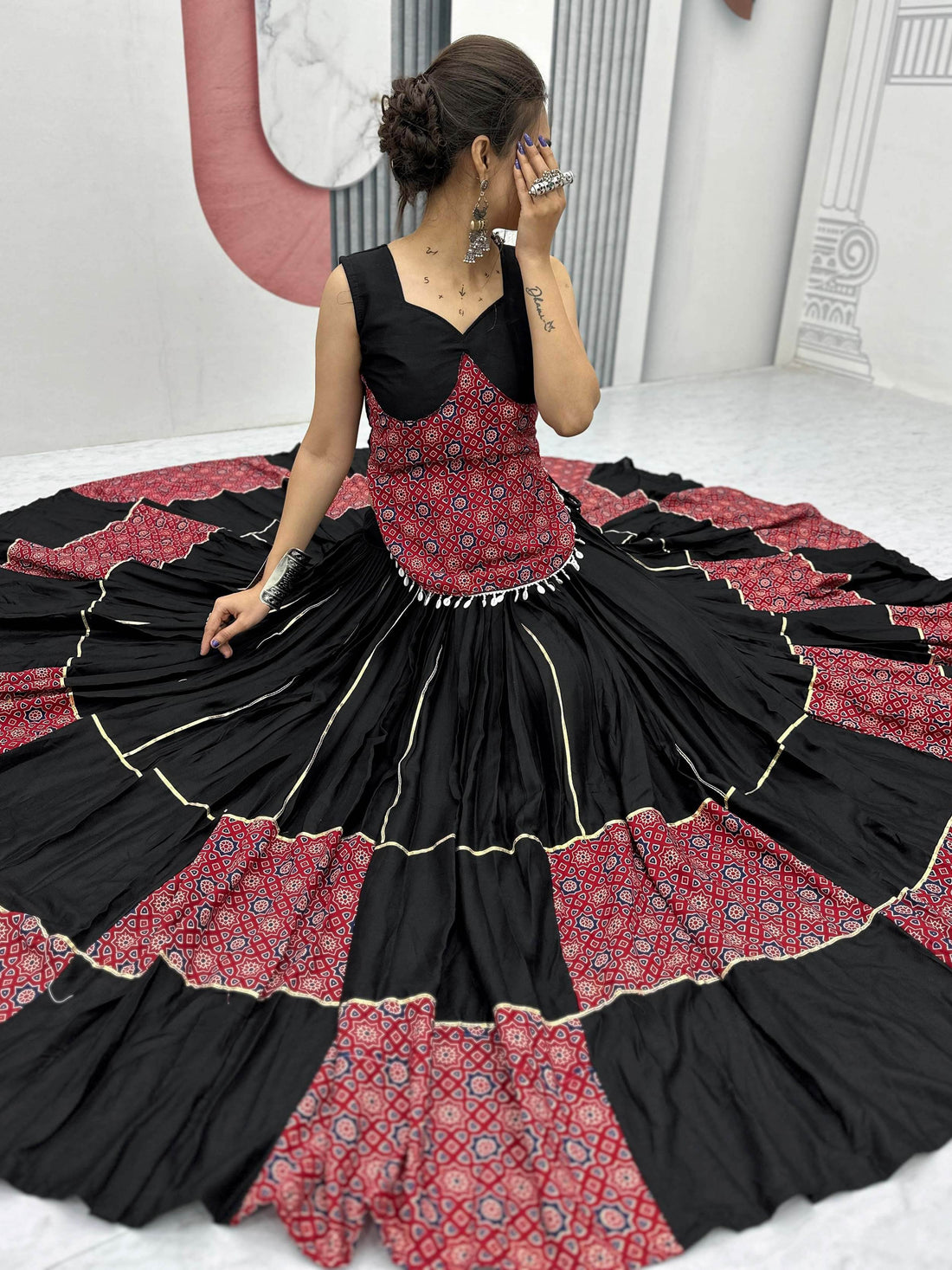 Superior Black Printed Cotton Navratri Special Lehenga Choli - Zeel Clothing