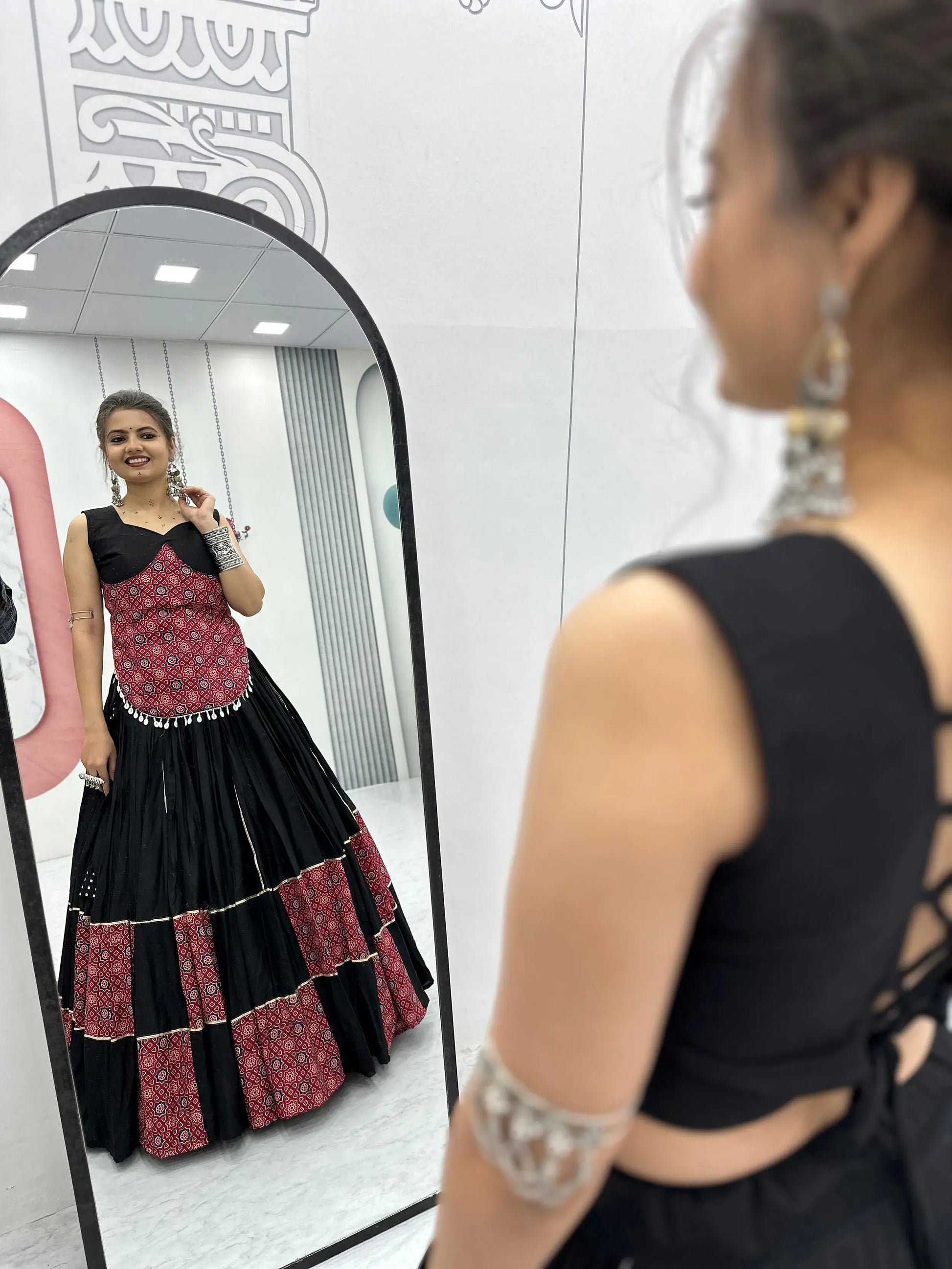 Superior Black Printed Cotton Navratri Special Lehenga Choli - Zeel Clothing