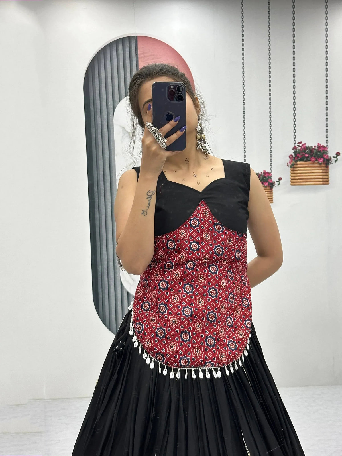 Superior Black Printed Cotton Navratri Special Lehenga Choli - Zeel Clothing
