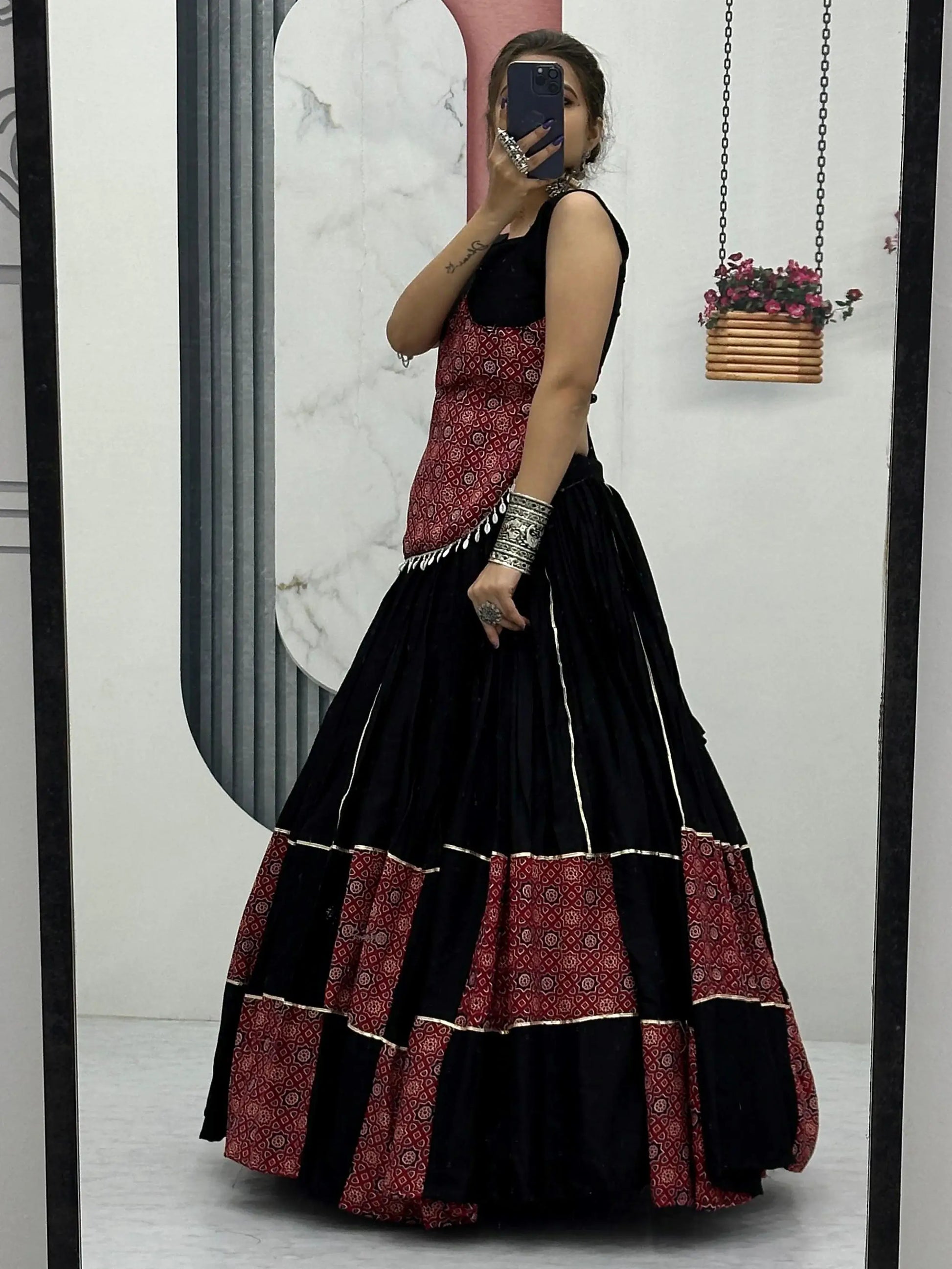 Superior Black Printed Cotton Navratri Special Lehenga Choli - Zeel Clothing