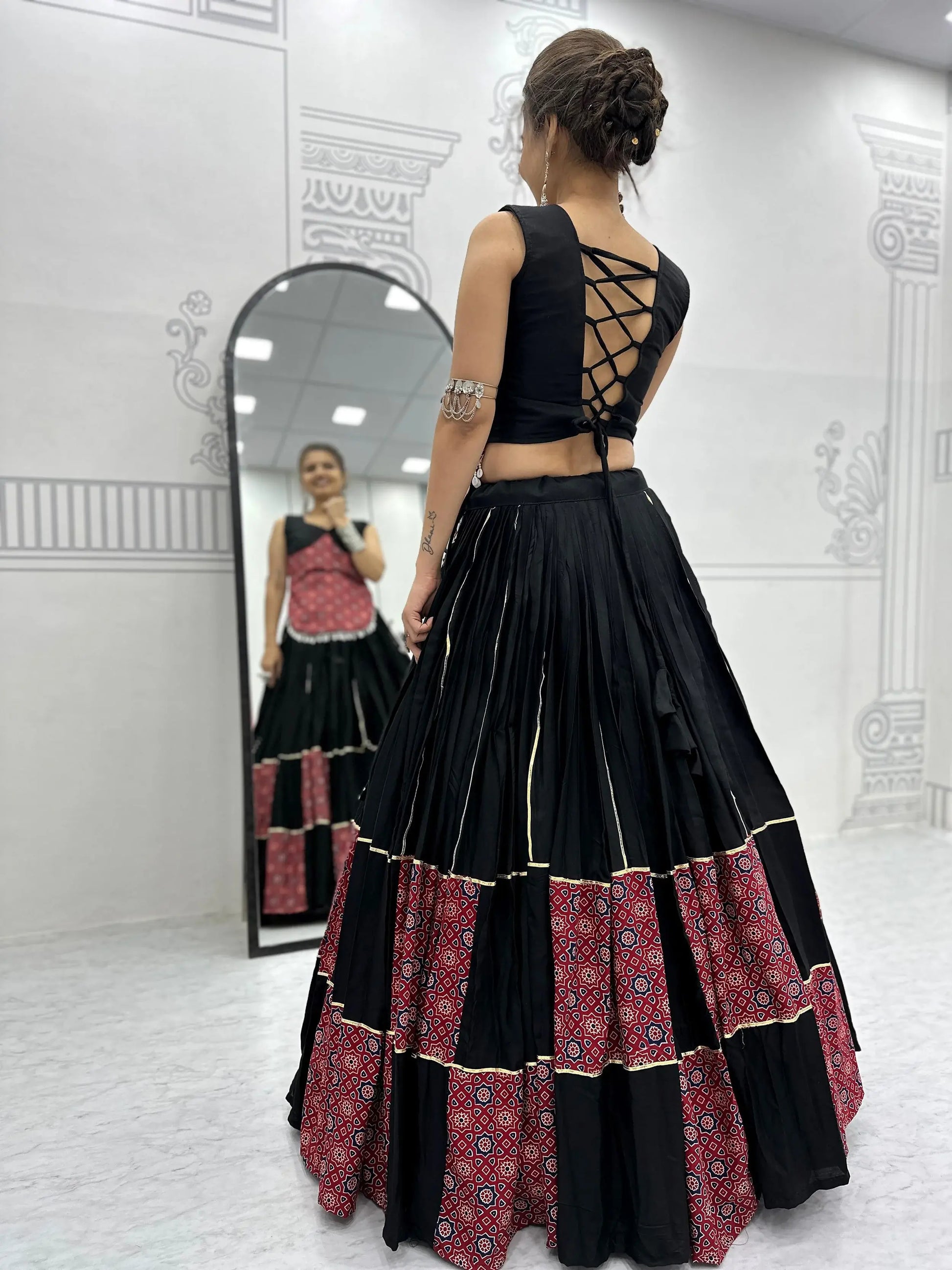 Superior Black Printed Cotton Navratri Special Lehenga Choli - Zeel Clothing