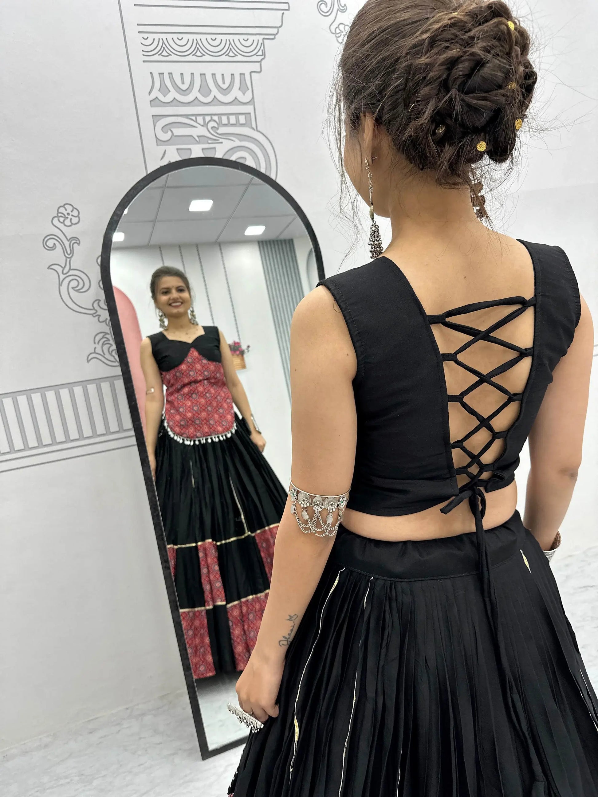 Superior Black Printed Cotton Navratri Special Lehenga Choli - Zeel Clothing