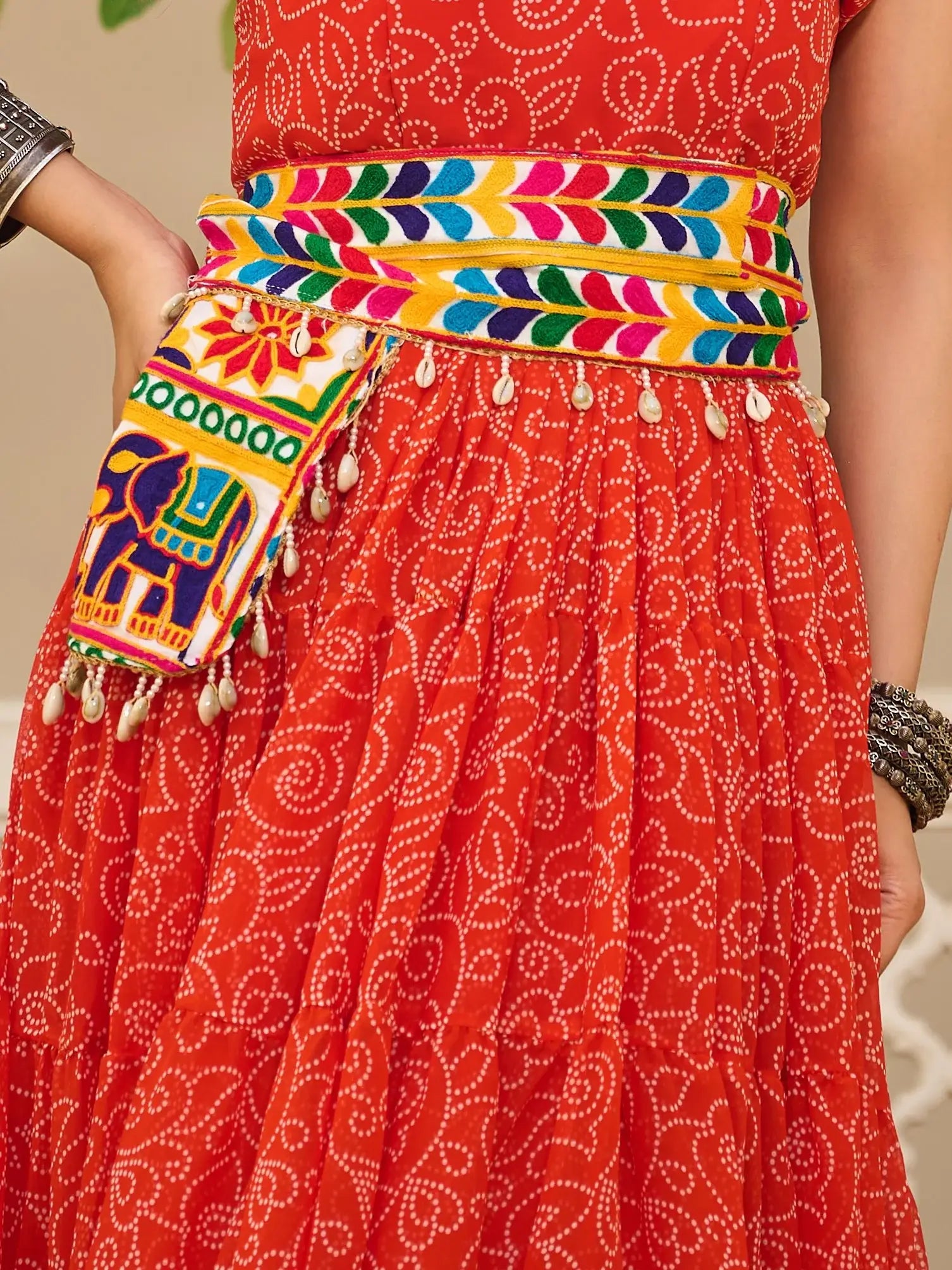Superior Coral Red Bandhani Printed Georgette Navratri Wear Gown - Zeel Clothing