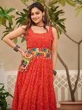 Superior Coral Red Bandhani Printed Georgette Navratri Wear Gown - Zeel Clothing