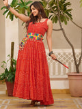 Superior Coral Red Bandhani Printed Georgette Navratri Wear Gown - Zeel Clothing