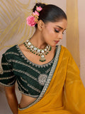 Superior Mustard Yellow Zari Work Georgette Haldi Wear Saree With Blouse