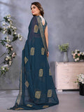 Supreme Teal Blue Shibori Print Chiffon Evening Wear Saree With Blouse - Zeel Clothing