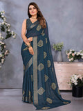 Supreme Teal Blue Shibori Print Chiffon Evening Wear Saree With Blouse - Zeel Clothing