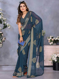 Supreme Teal Blue Shibori Print Chiffon Evening Wear Saree With Blouse - Zeel Clothing