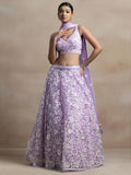 Surprising Lavender Sequins Net Reception Wear Lehenga Choli