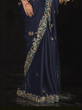 Surprising Navy Blue Embroidered Silk Reception Wear Saree - Zeel Clothing
