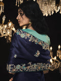 Surprising Navy Blue Embroidered Silk Reception Wear Saree - Zeel Clothing