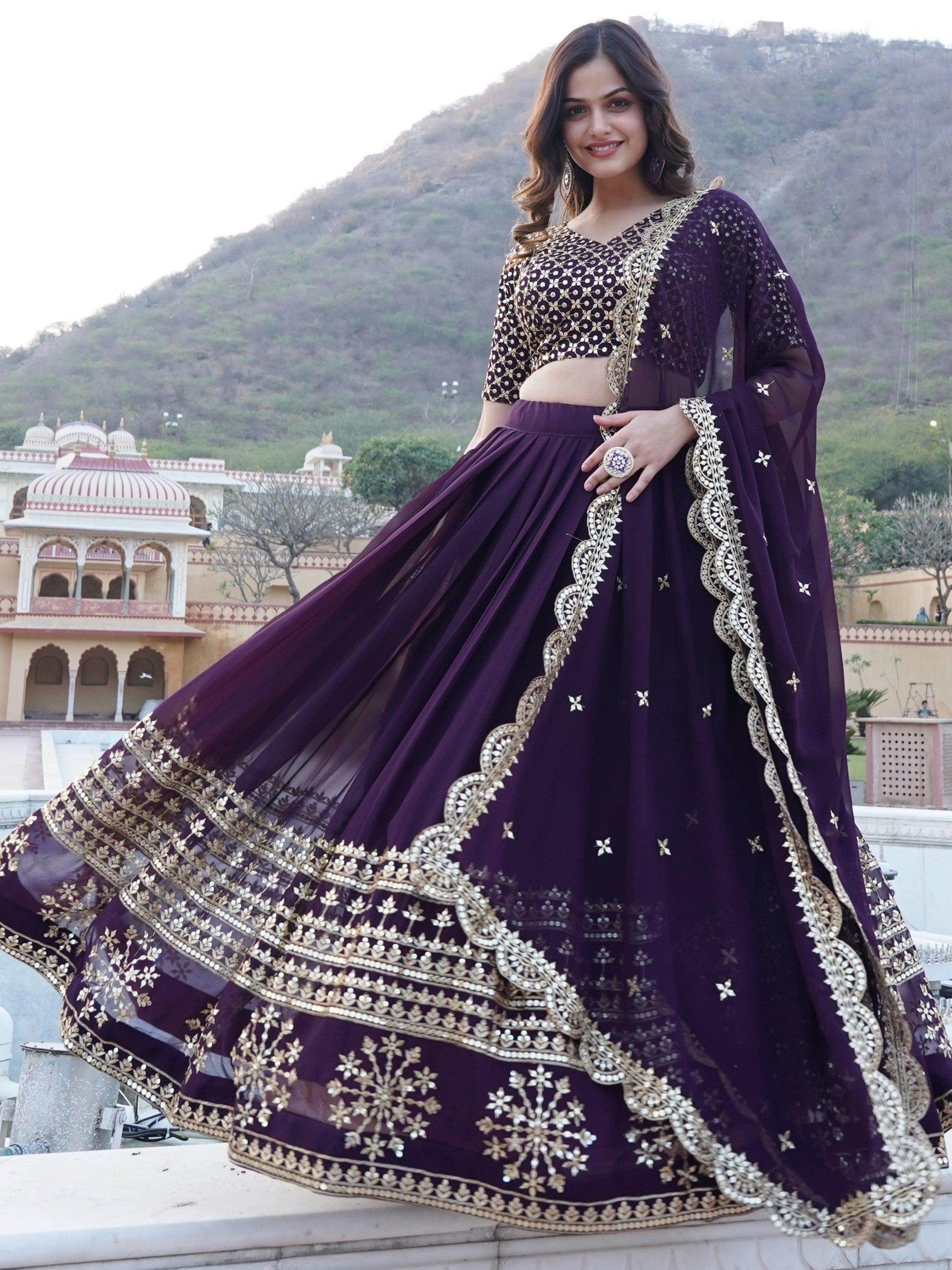 Surprising Purple Sequins Georgette Wedding Wear Lehenga Choli - Zeel Clothing