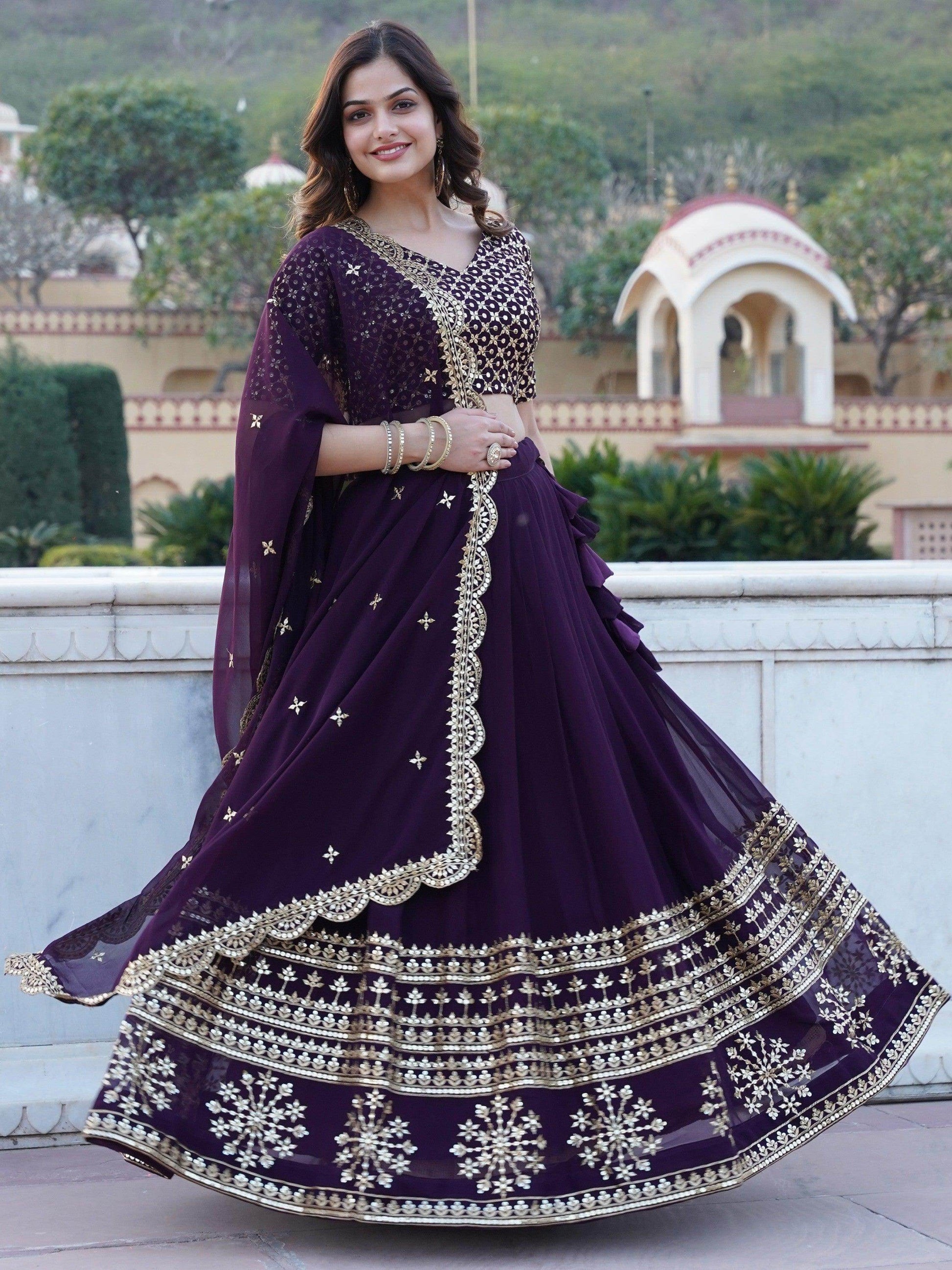 Surprising Purple Sequins Georgette Wedding Wear Lehenga Choli - Zeel Clothing
