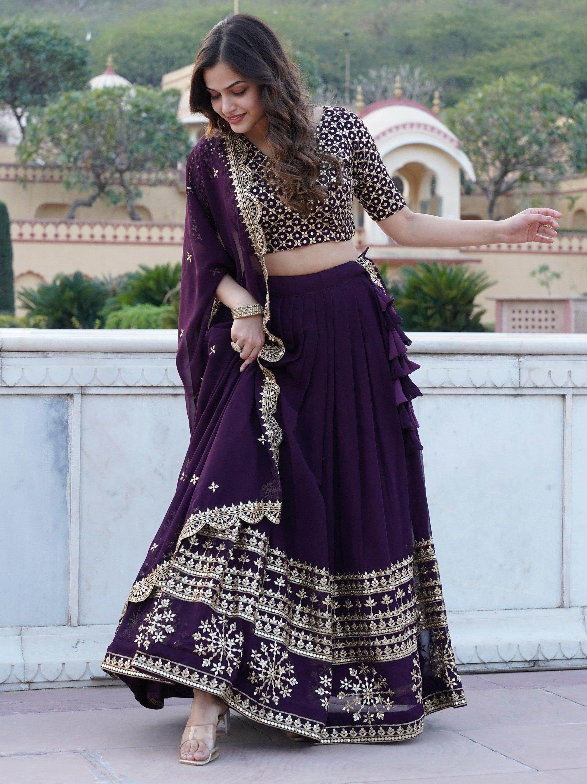 Surprising Purple Sequins Georgette Wedding Wear Lehenga Choli - Zeel Clothing