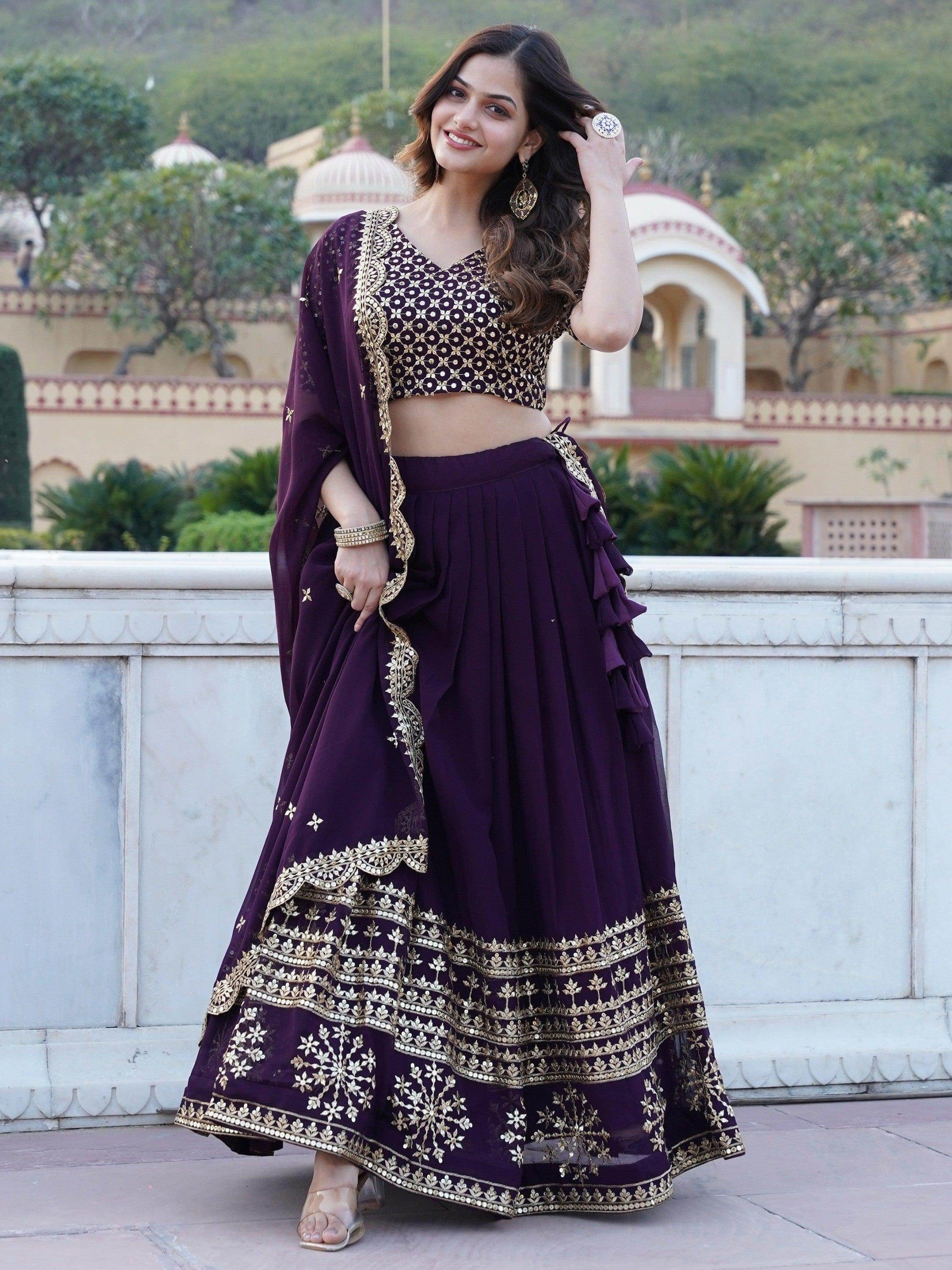 Surprising Purple Sequins Georgette Wedding Wear Lehenga Choli - Zeel Clothing