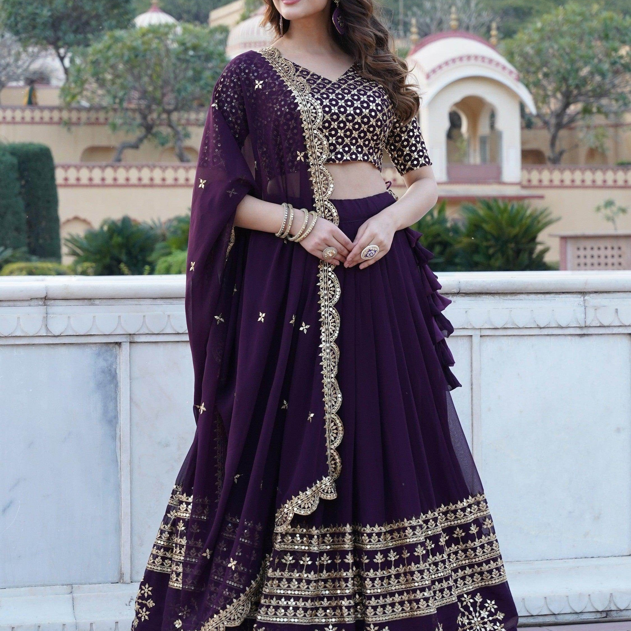 Surprising Purple Sequins Georgette Wedding Wear Lehenga Choli - Zeel Clothing