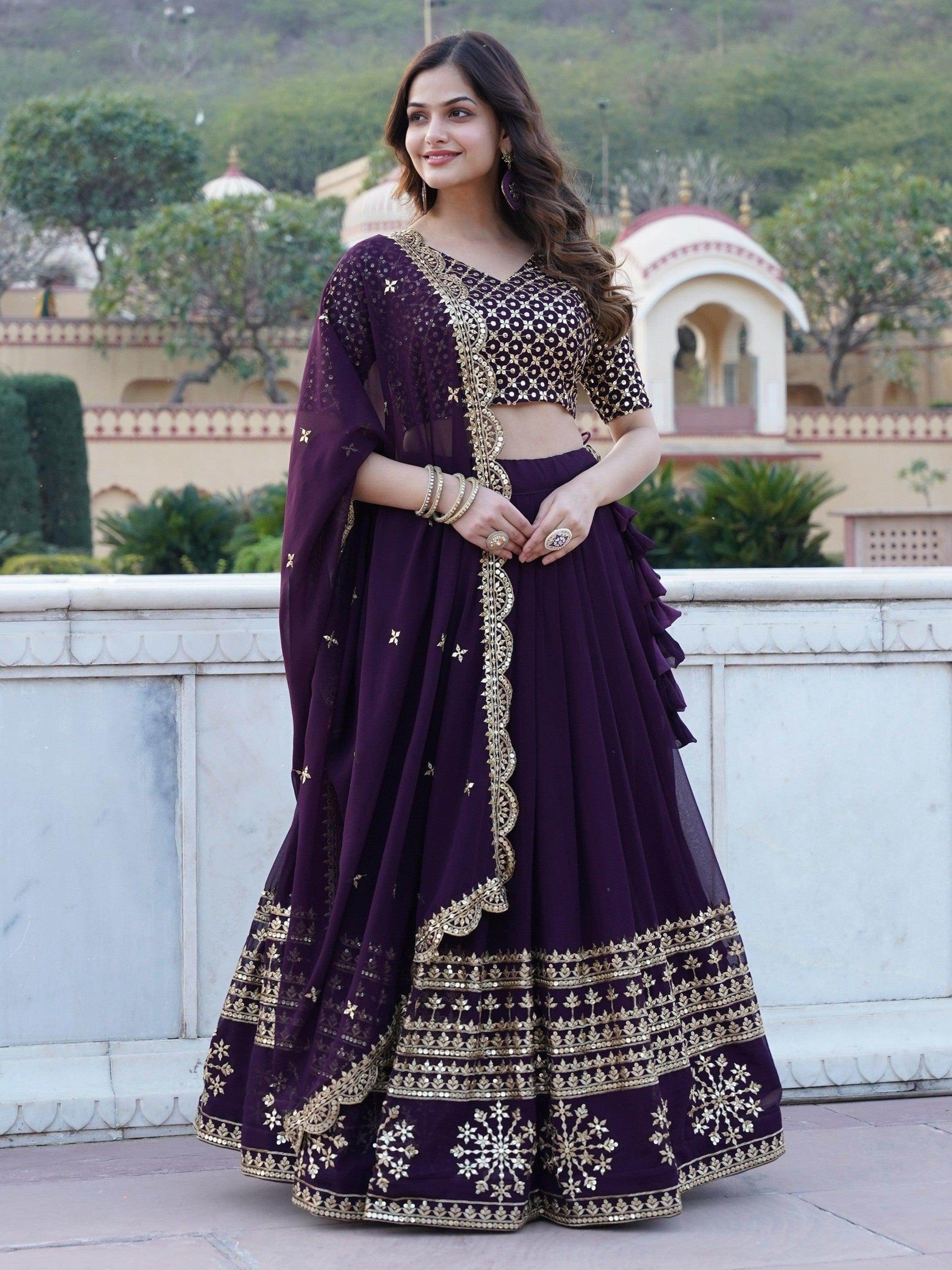 Surprising Purple Sequins Georgette Wedding Wear Lehenga Choli - Zeel Clothing