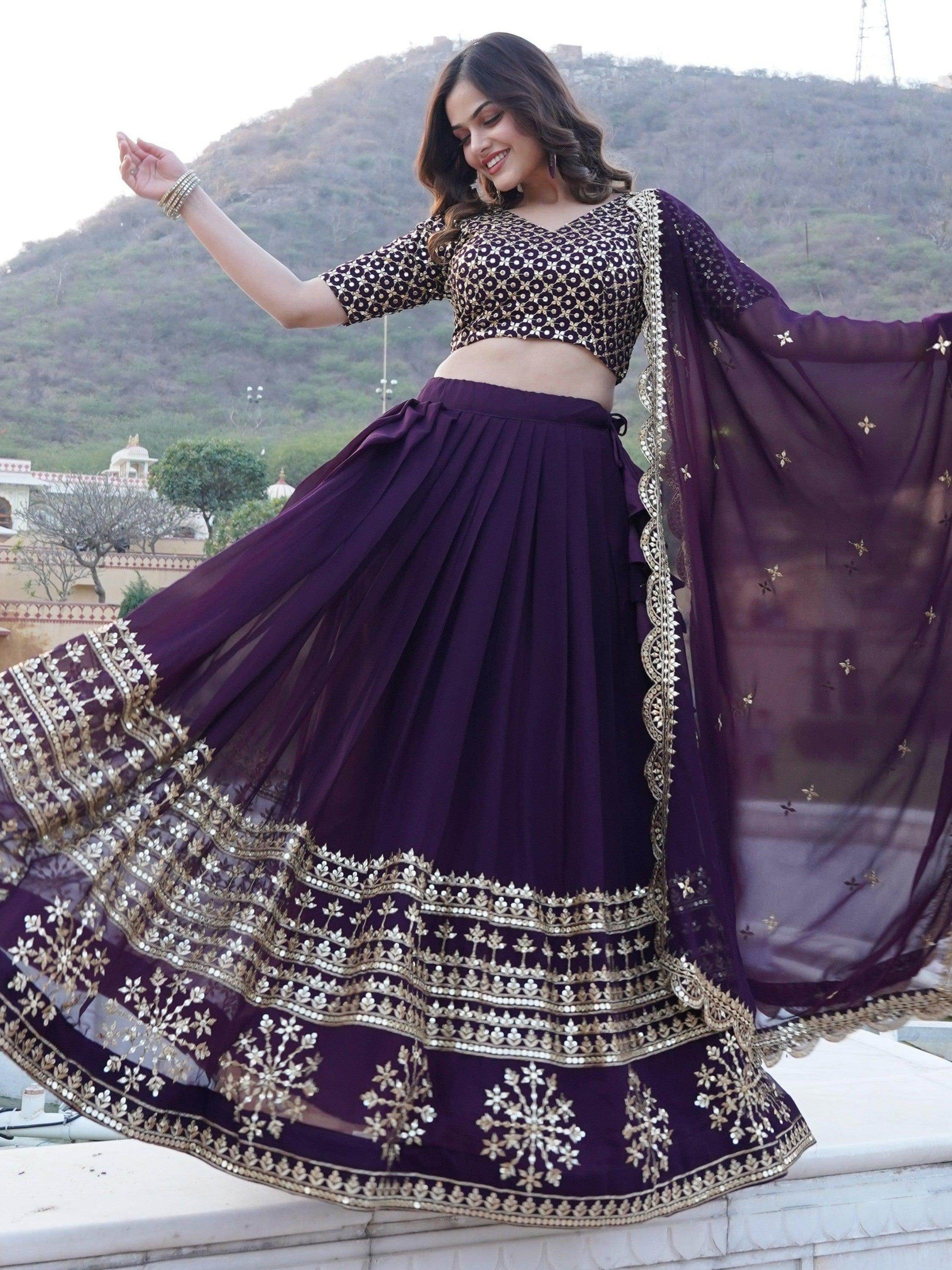 Surprising Purple Sequins Georgette Wedding Wear Lehenga Choli - Zeel Clothing