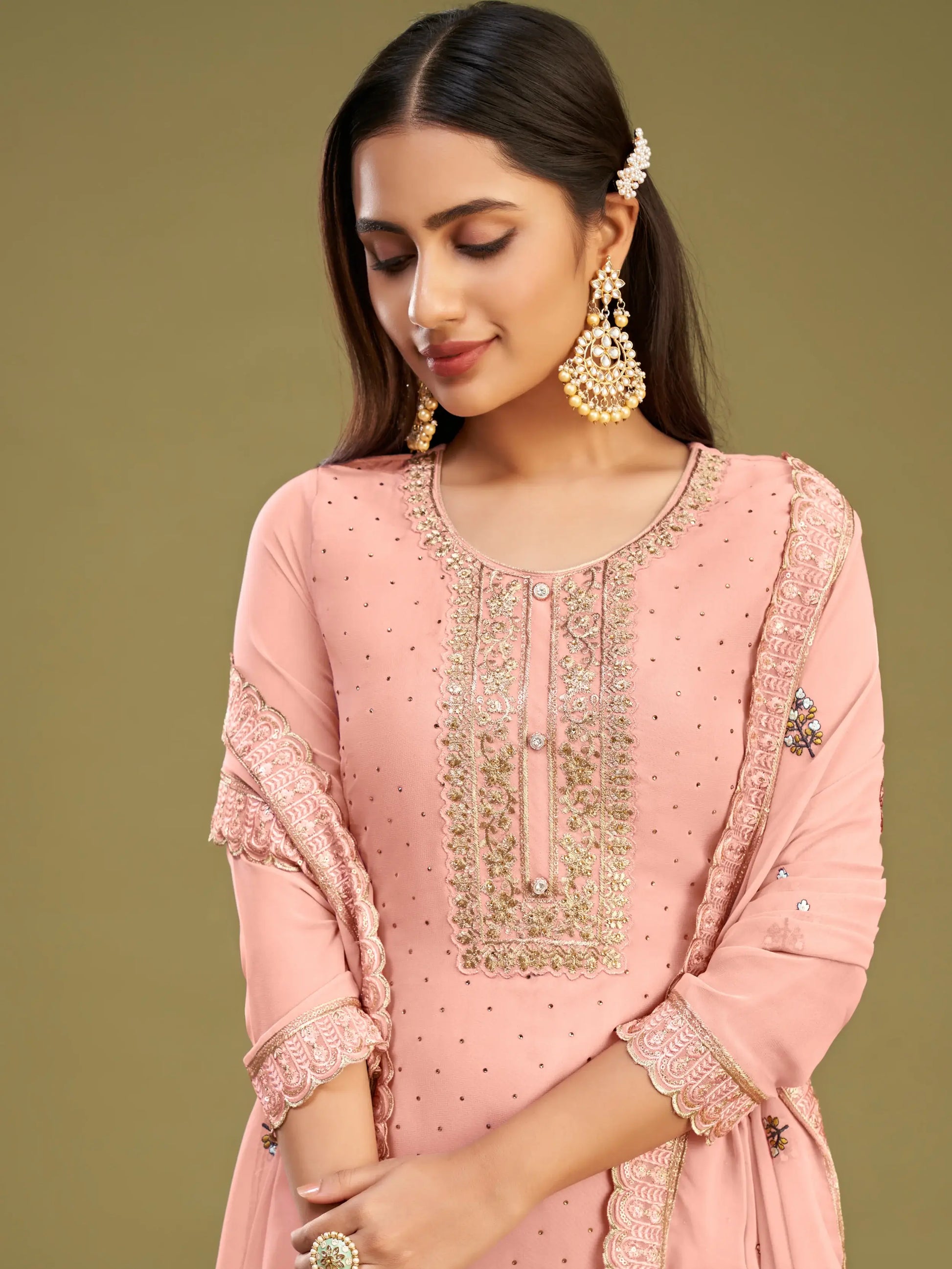 Sweet Baby Pink Multi-Thread Work Georgette Events Wear Salwar Kameez - Zeel Clothing