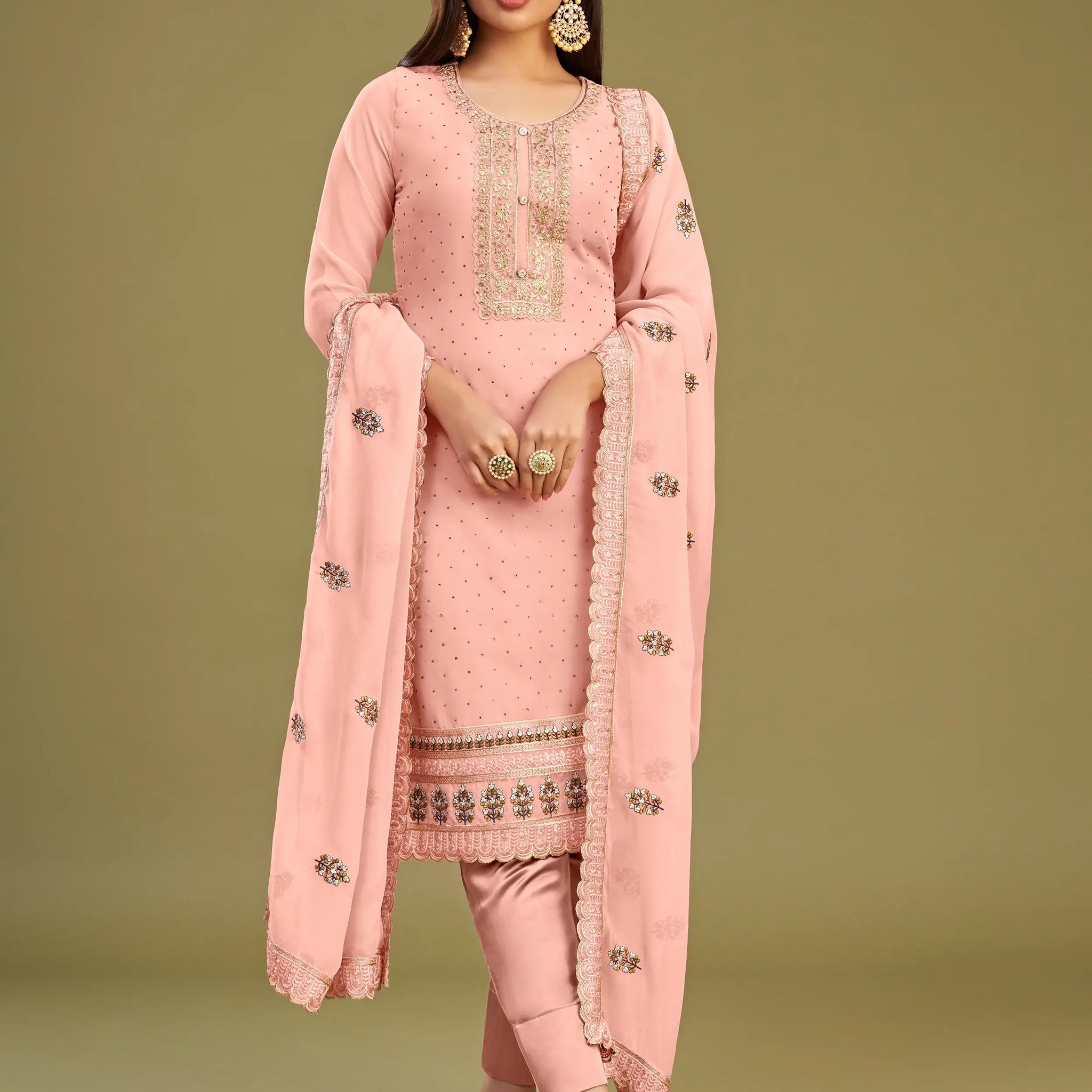 Sweet Baby Pink Multi-Thread Work Georgette Events Wear Salwar Kameez - Zeel Clothing
