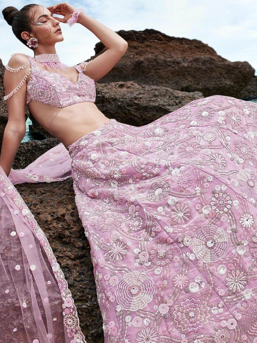 Sweet Baby Pink Sequins Organza Lehenga Choli With Dupatta - Zeel Clothing