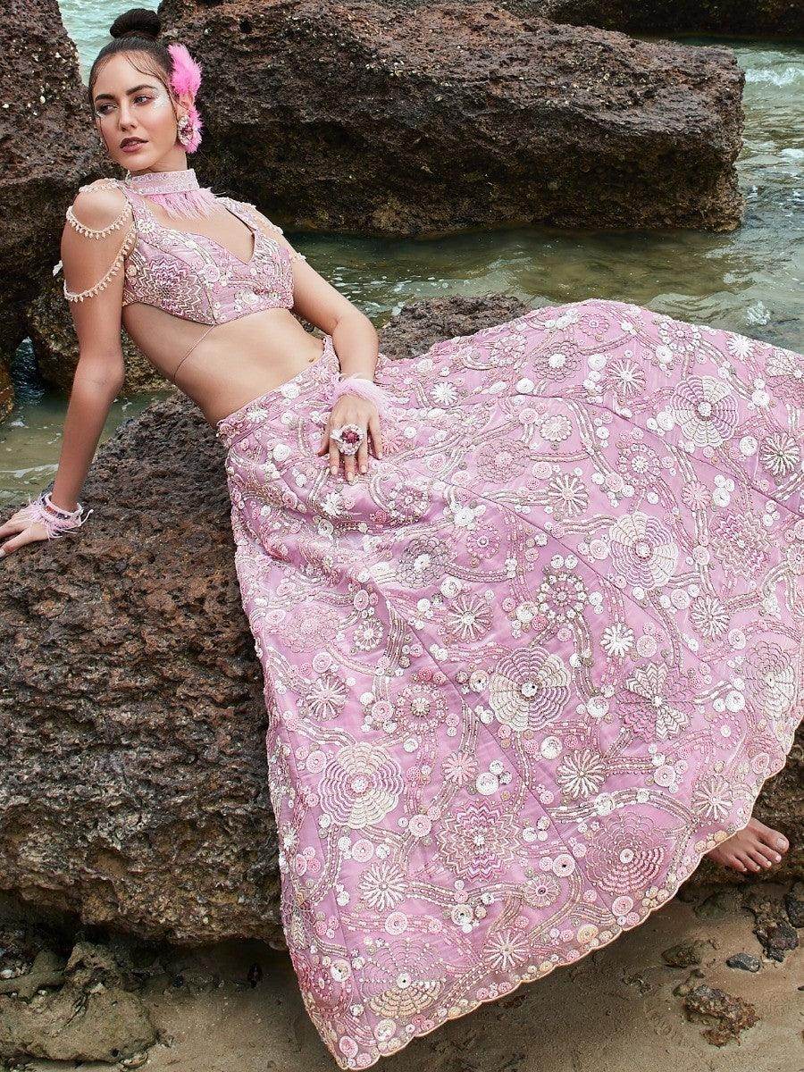 Sweet Baby Pink Sequins Organza Lehenga Choli With Dupatta - Zeel Clothing