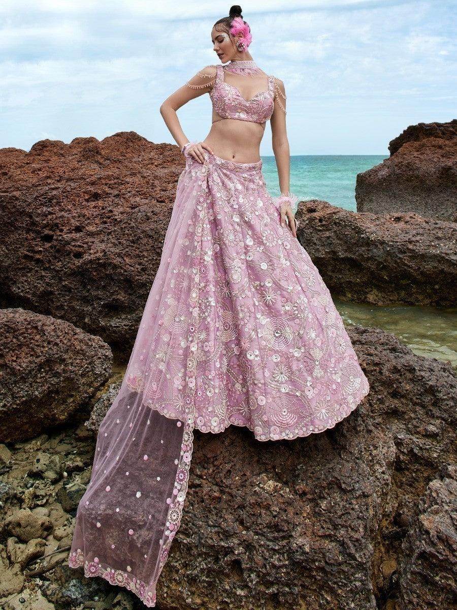 Sweet Baby Pink Sequins Organza Lehenga Choli With Dupatta - Zeel Clothing