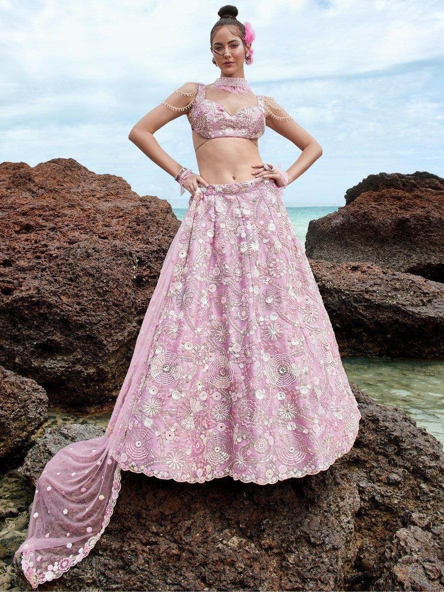 Sweet Baby Pink Sequins Organza Lehenga Choli With Dupatta - Zeel Clothing