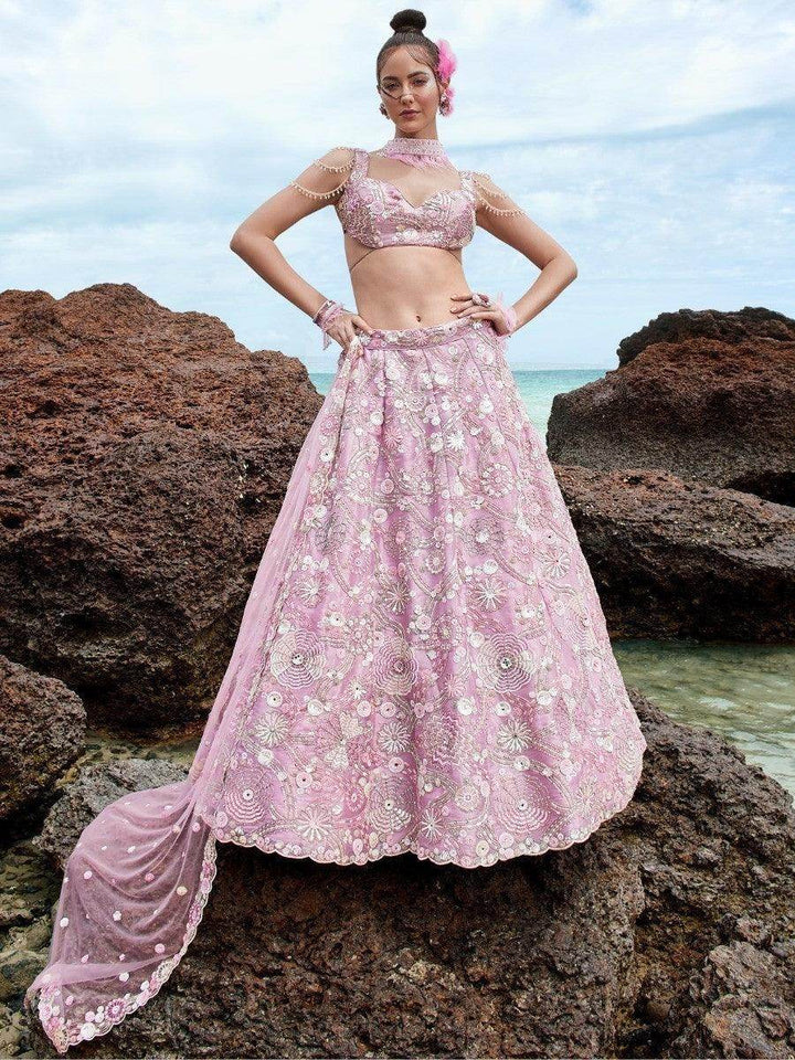 Sweet Baby Pink Sequins Organza Lehenga Choli With Dupatta - Zeel Clothing