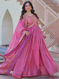 Sweet Baby Pink Sequins Organza Party Wear Gown With Dupatta - Zeel Clothing