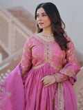 Sweet Baby Pink Sequins Organza Party Wear Gown With Dupatta - Zeel Clothing