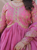 Sweet Baby Pink Sequins Organza Party Wear Gown With Dupatta - Zeel Clothing