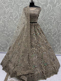 Sweet Beige Zircon Diamond Net Reception Wear Lehenga Choli With Dupatta