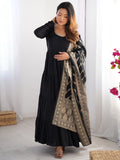 Sweet Black Chanderi Traditional Anarkali Suit With Banarasi Silk Dupatta - Zeel Clothing