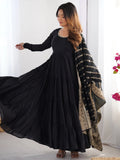 Sweet Black Chanderi Traditional Anarkali Suit With Banarasi Silk Dupatta - Zeel Clothing