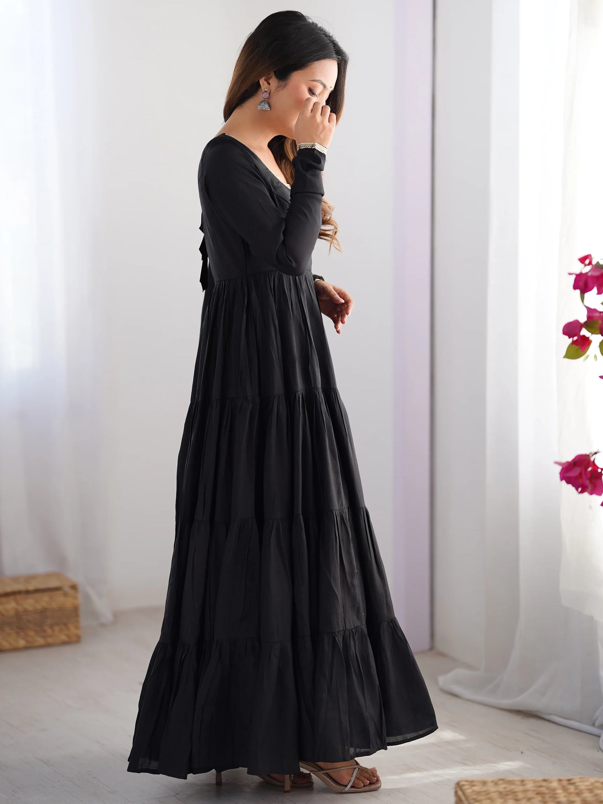 Sweet Black Chanderi Traditional Anarkali Suit With Banarasi Silk Dupatta - Zeel Clothing